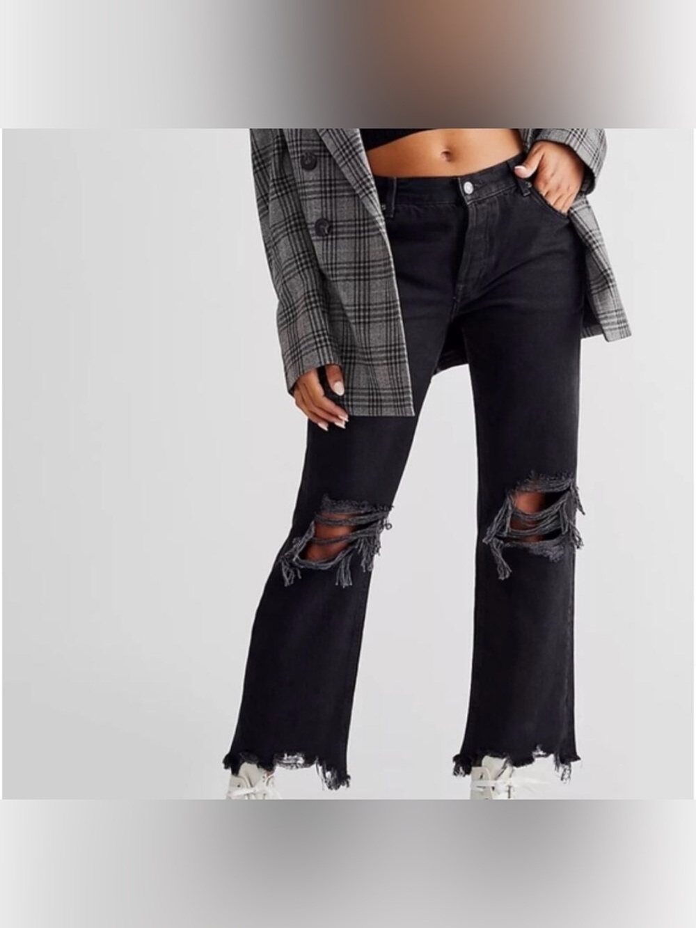 We The Free Black Distressed Straight Leg Crop Jeans Size 26